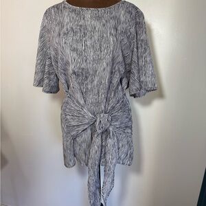 Mittoshop Black and White Striped Blouse with Tie Front